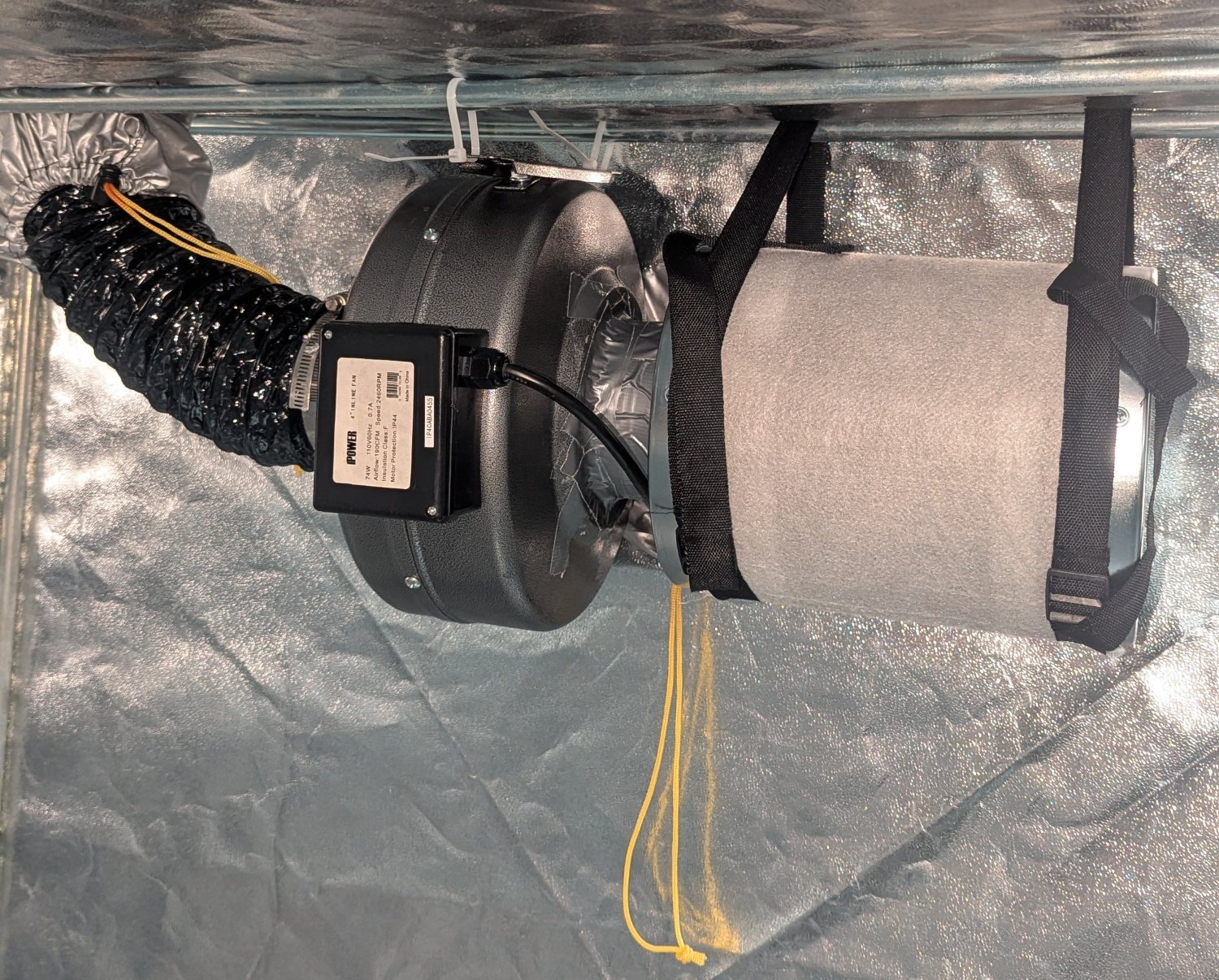 A fan and carbon filter combo in operation. 
