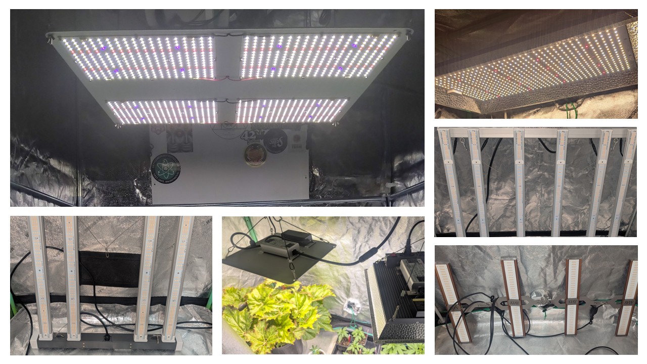 Various styles of LED grow lights.