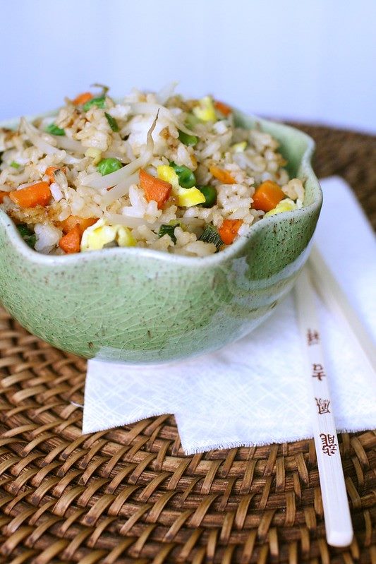 Vegetable fried rice in a bowl.