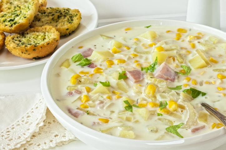 Bowl of garden vegetable chowder